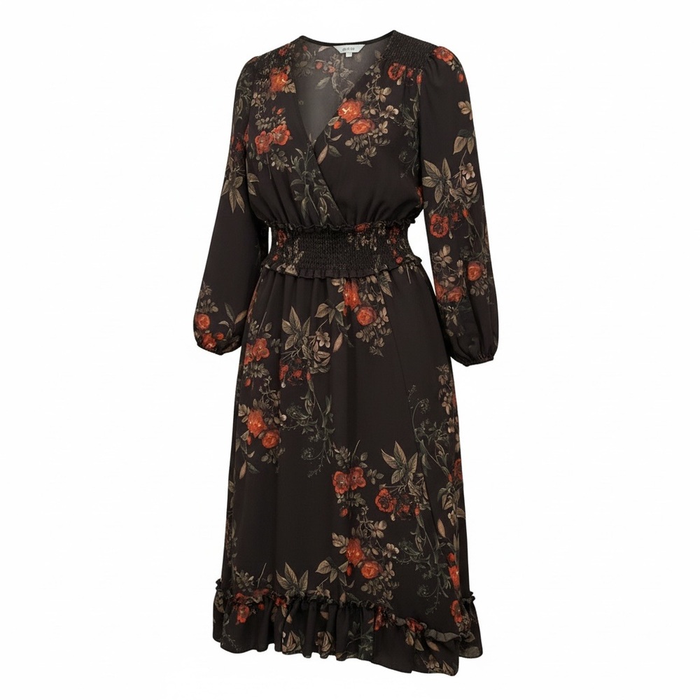 H&M Brown Floral Long Sleeve Dress